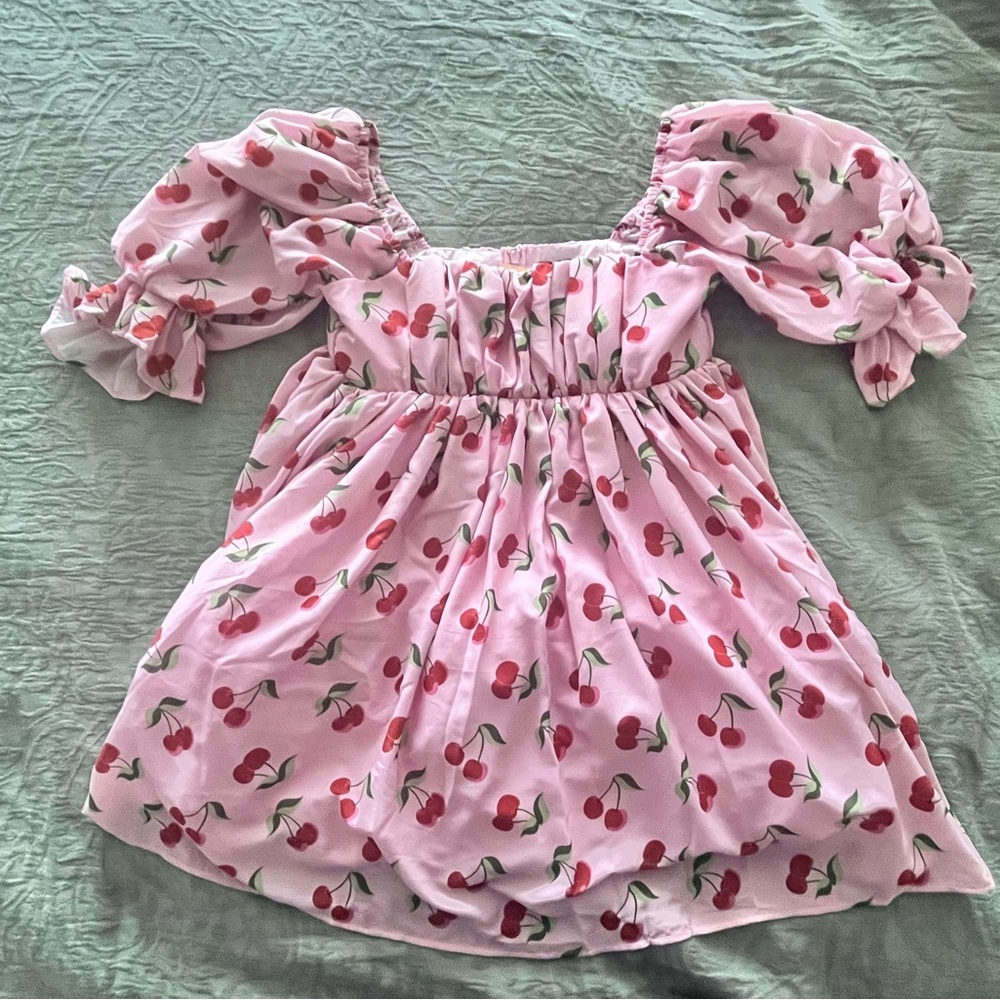 Pink Cherry-Print Smocked Mini Dress - Picture 2 of 7